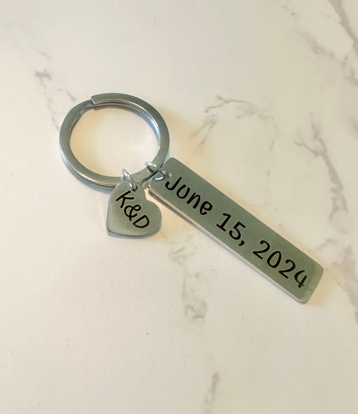 Custom Heart and Rectangle Keychain-Silver