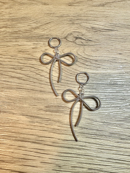 New Big Bow Hoop Dangles-Silver