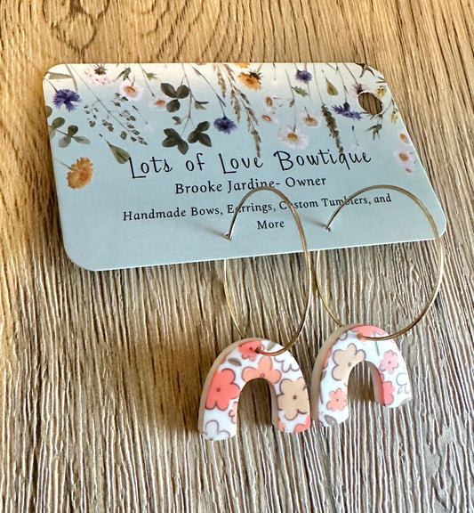 Colorful Daisy Arch Gold Hoop Earrings