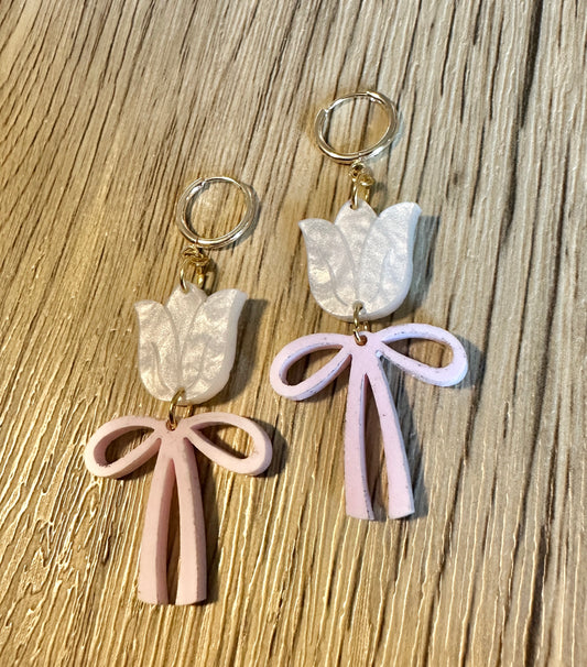 Pearl Tulip and Bow Acrylic Gold Hoop Earrings