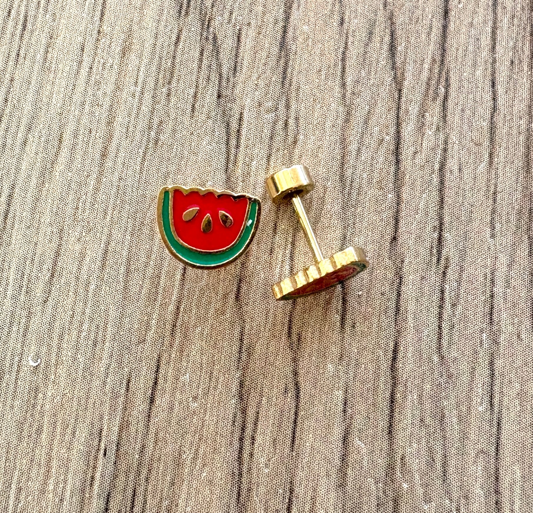 Gold Watermelon Flat Back Stud Earings