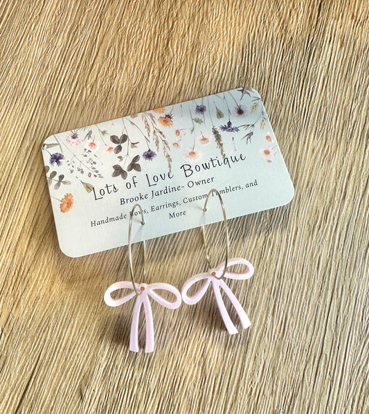 Light Pink Bow Hoop Earrings- Silver or Gold