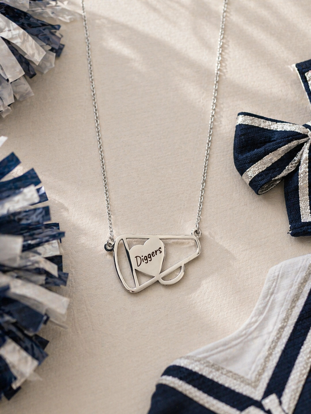 Cheer Megaphone necklace- single side engraved. Back side added separately