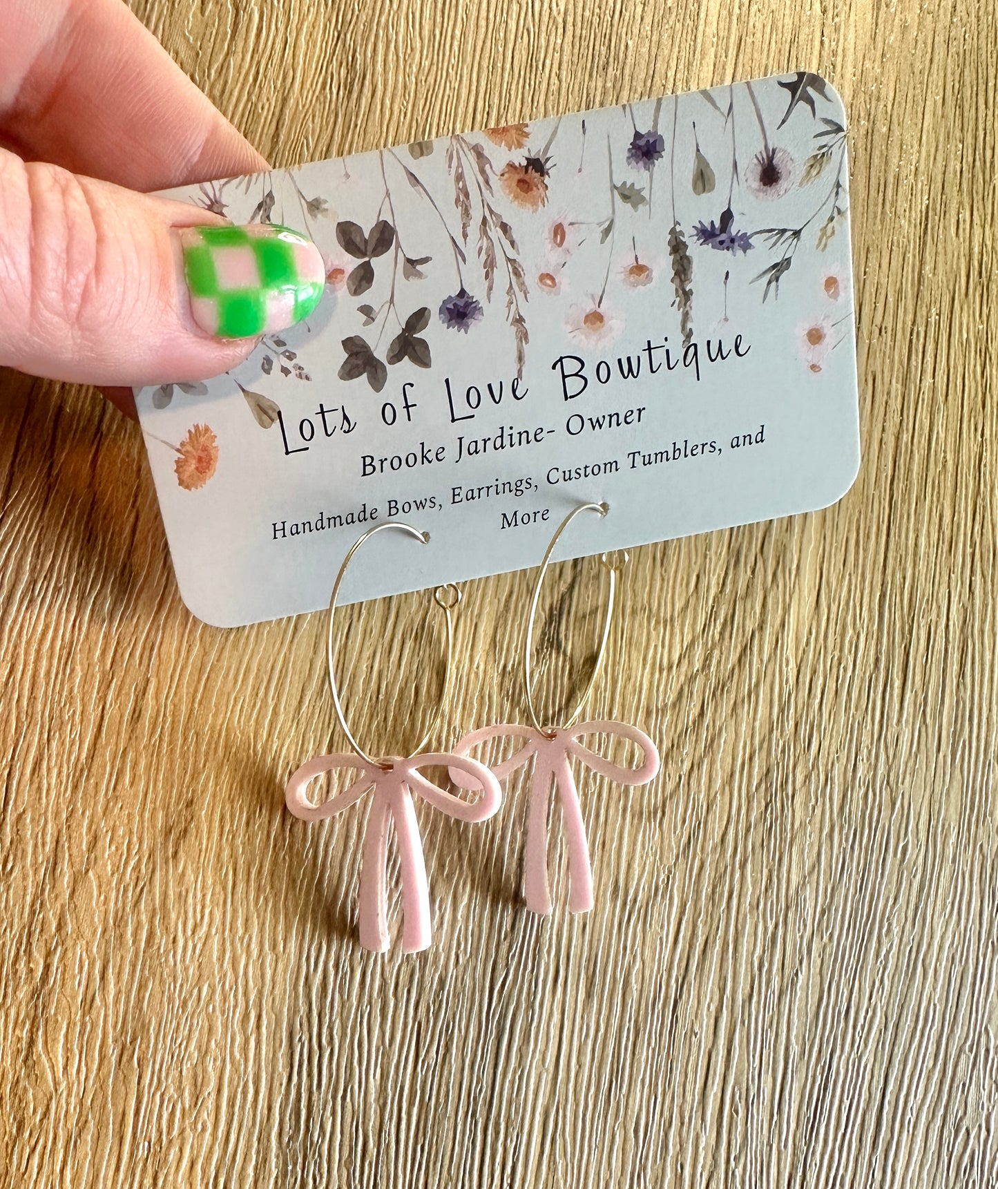 Light Pink Bow Hoop Earrings- Silver or Gold