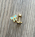 Gold Blue Bows Flat Back Stud Earings