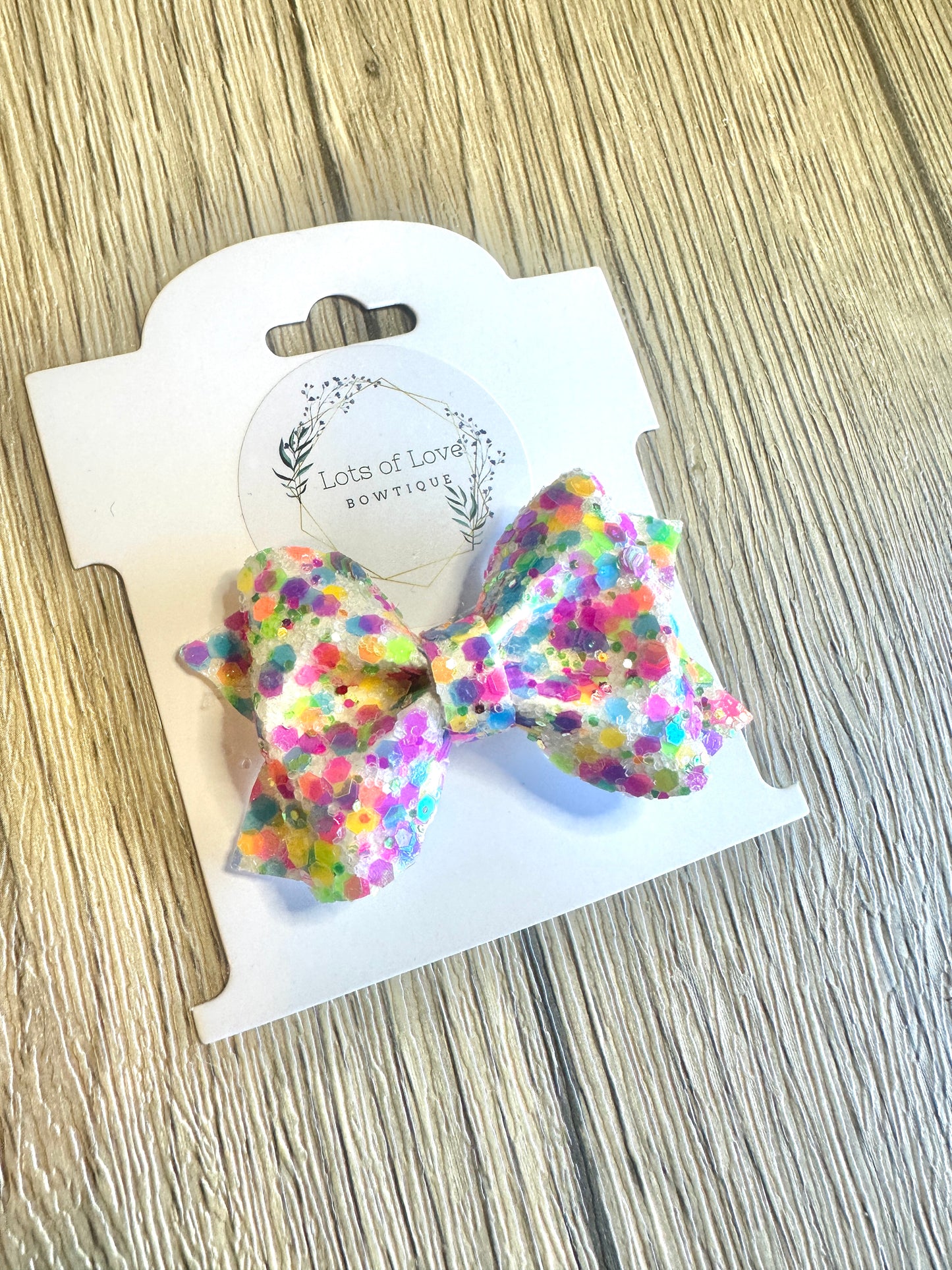 Rainbow Confetti Small Scrunch Bow