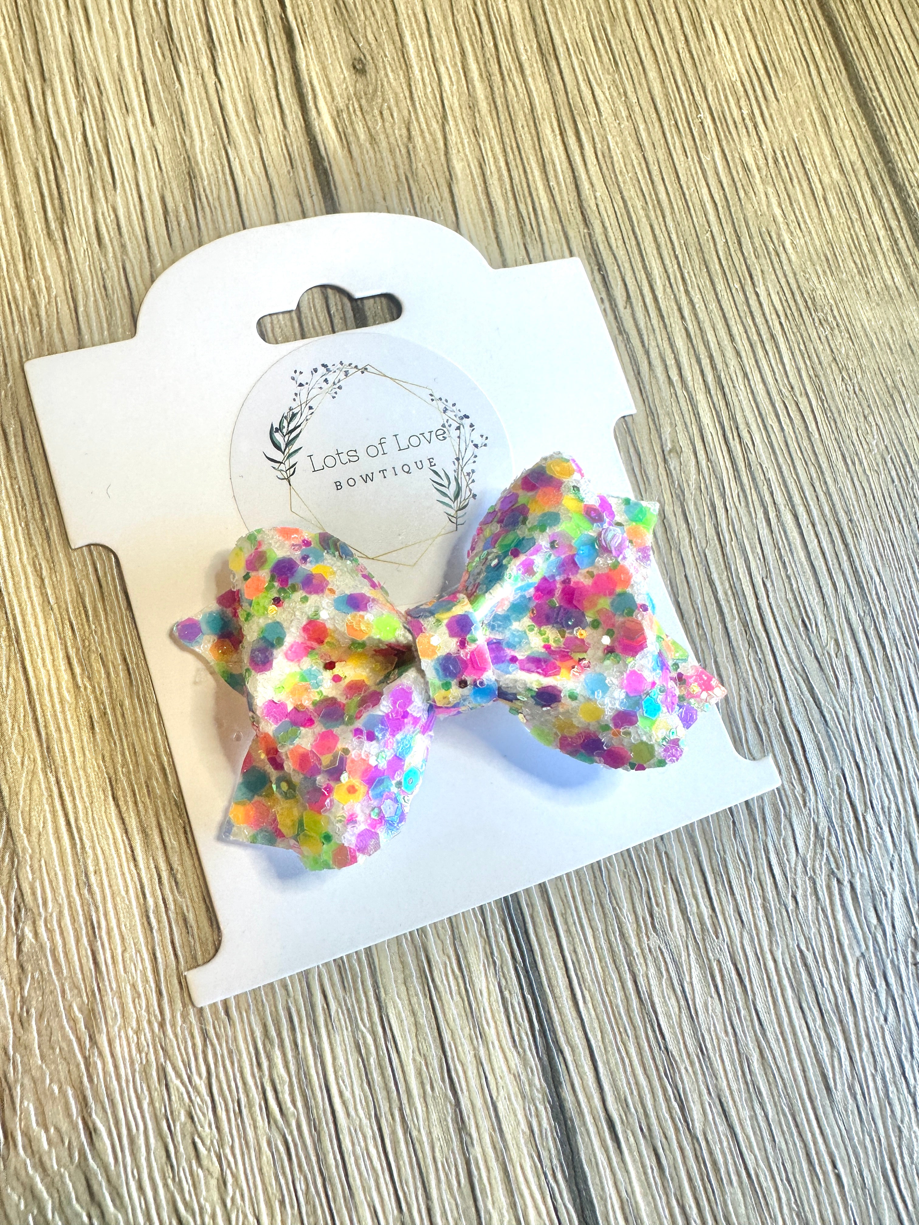 Rainbow Confetti Small Scrunch Bow