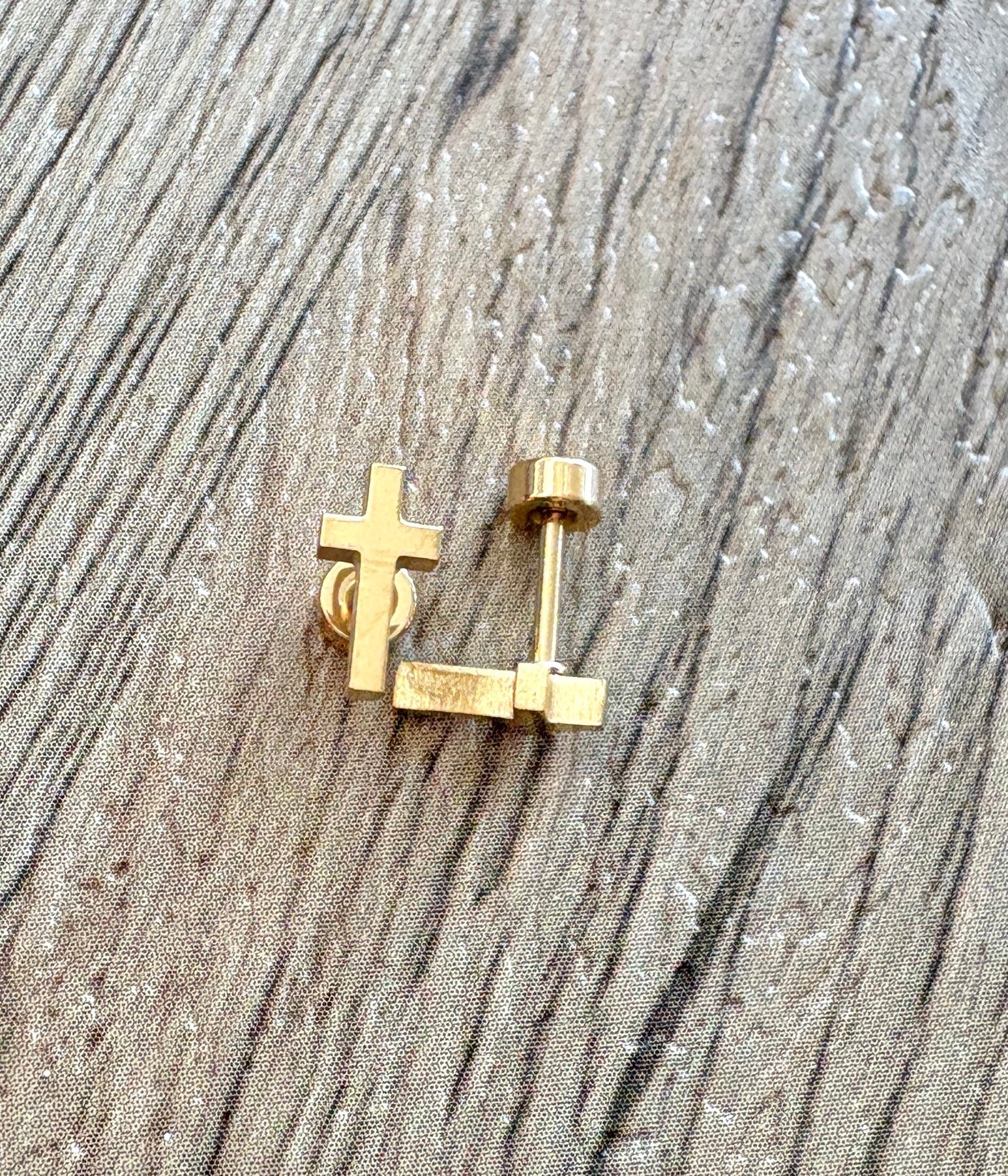 Gold Dainty Cross Flat Back Stud Earings