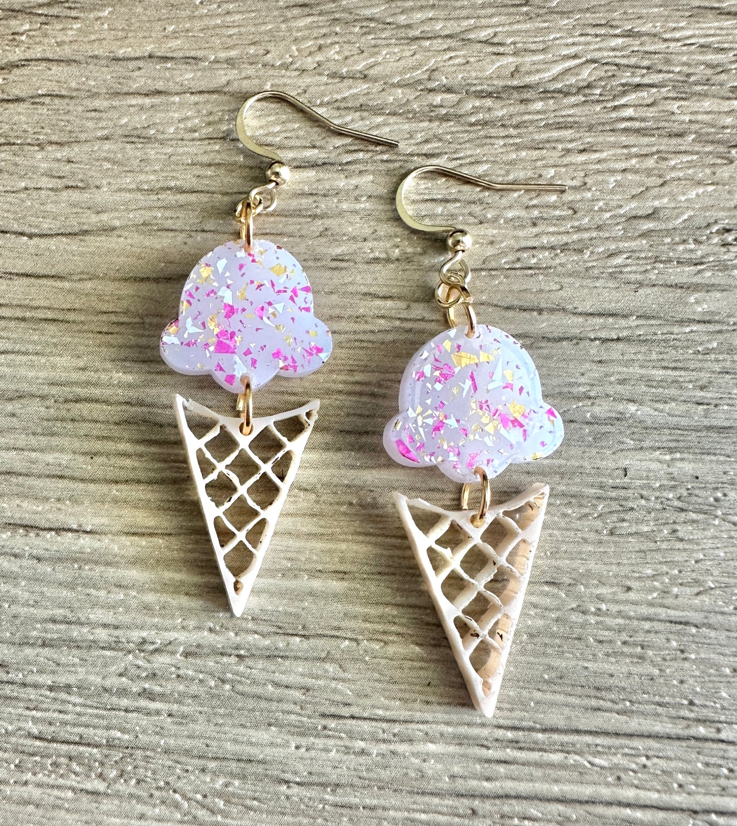 Pink and Gold Glitter Ice Cream Earrings