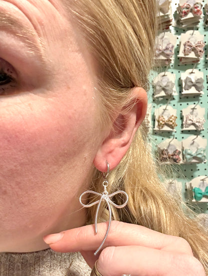 New Big Bow Hoop Dangles-Silver