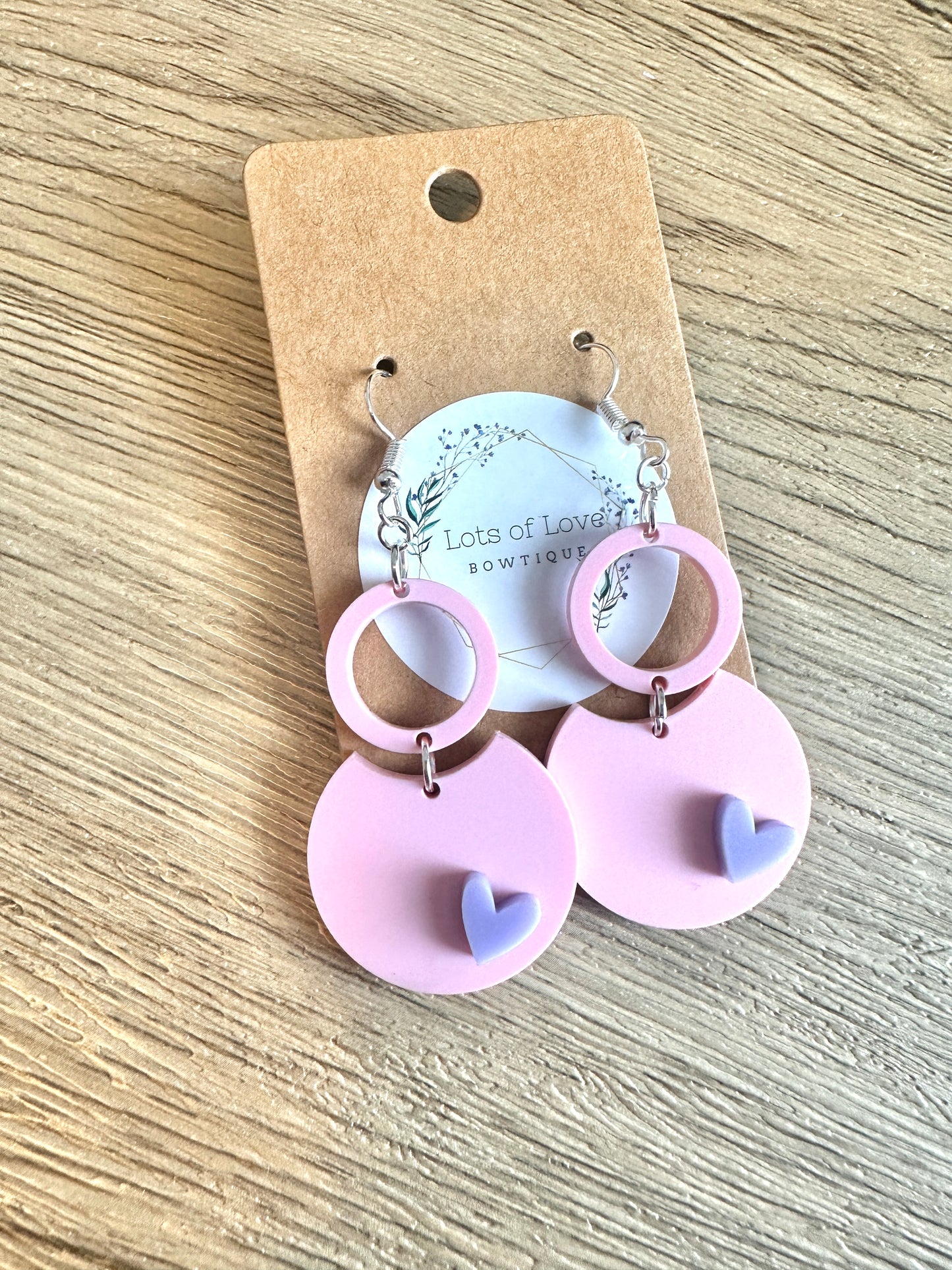 Pink Crescent Purple Heart Earrings