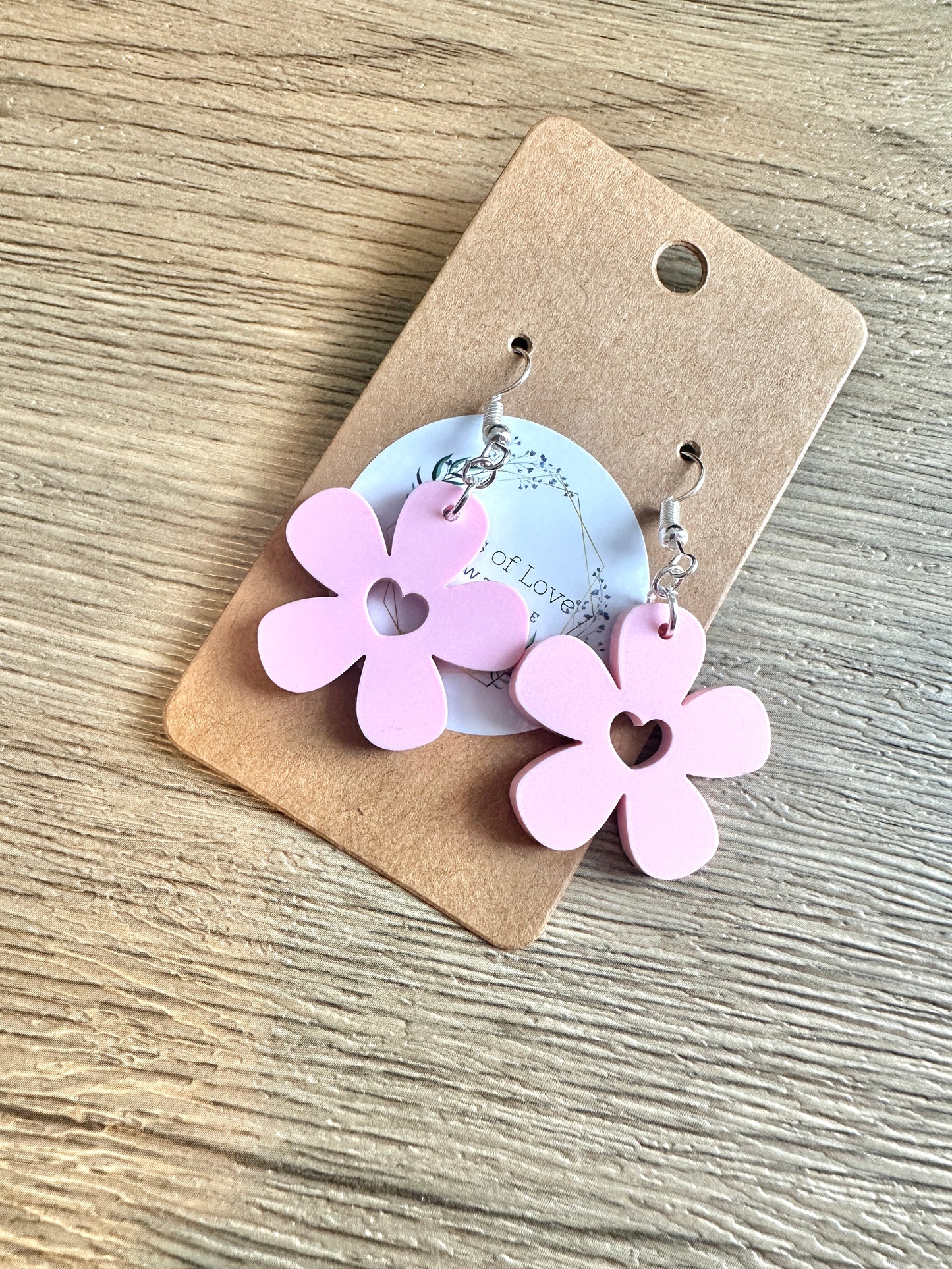Pink Heart Daisy Earrings