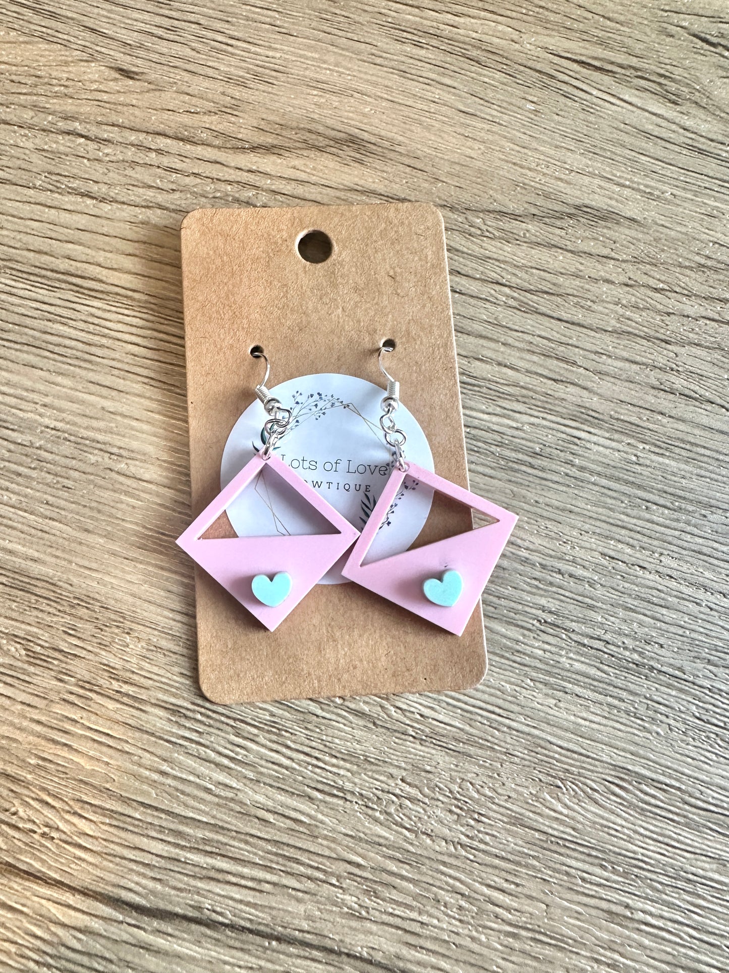 Pink Diamond Mint Heart Earrings