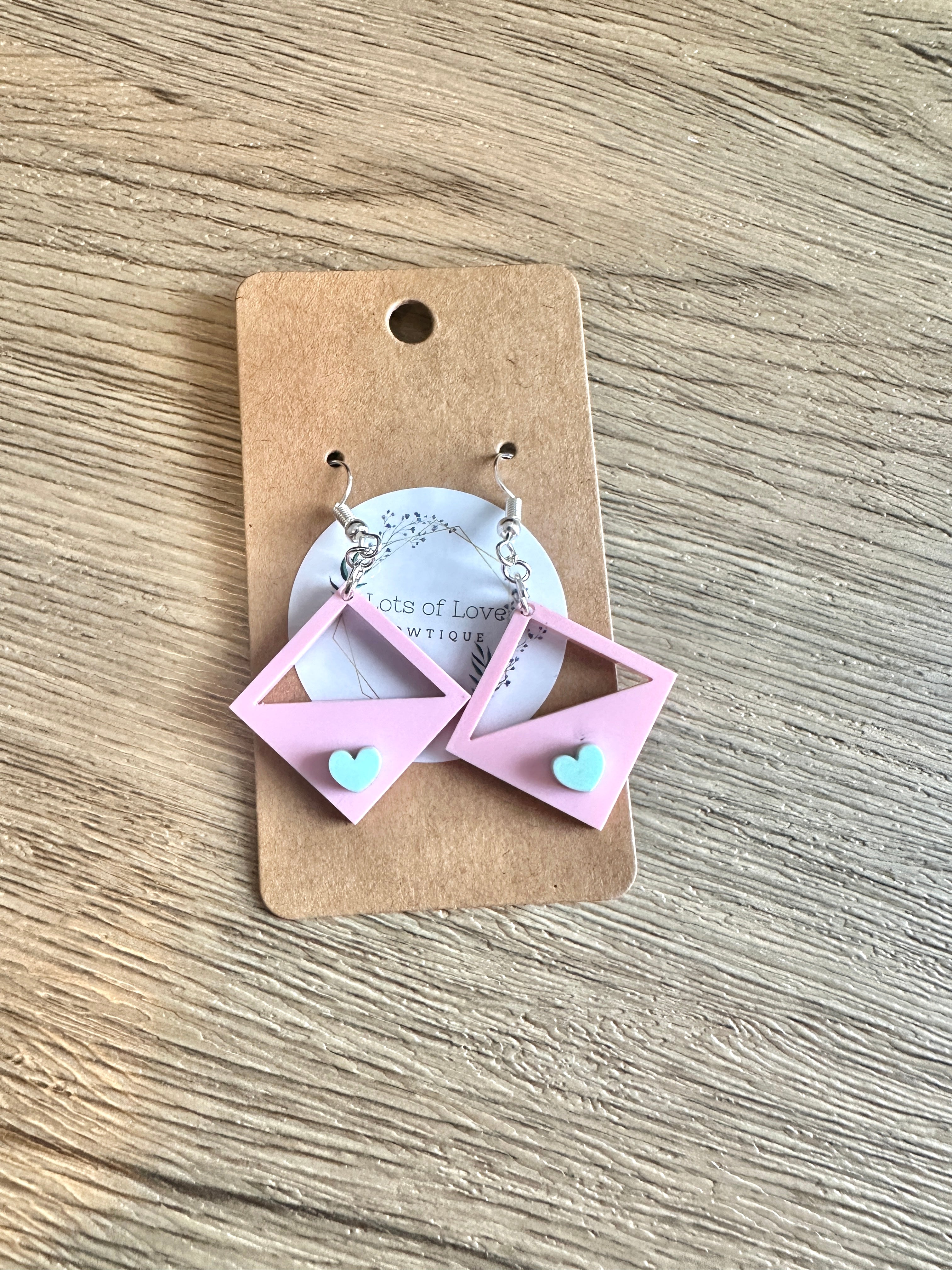 Pink Diamond Mint Heart Earrings