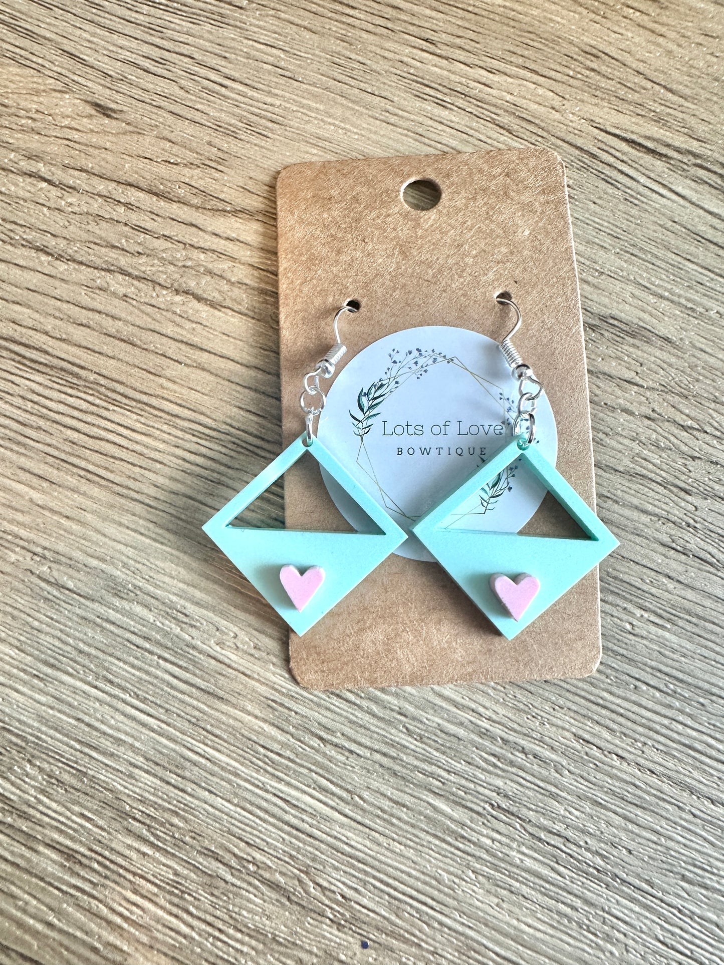 Mint Diamond Pink Heart Earrings
