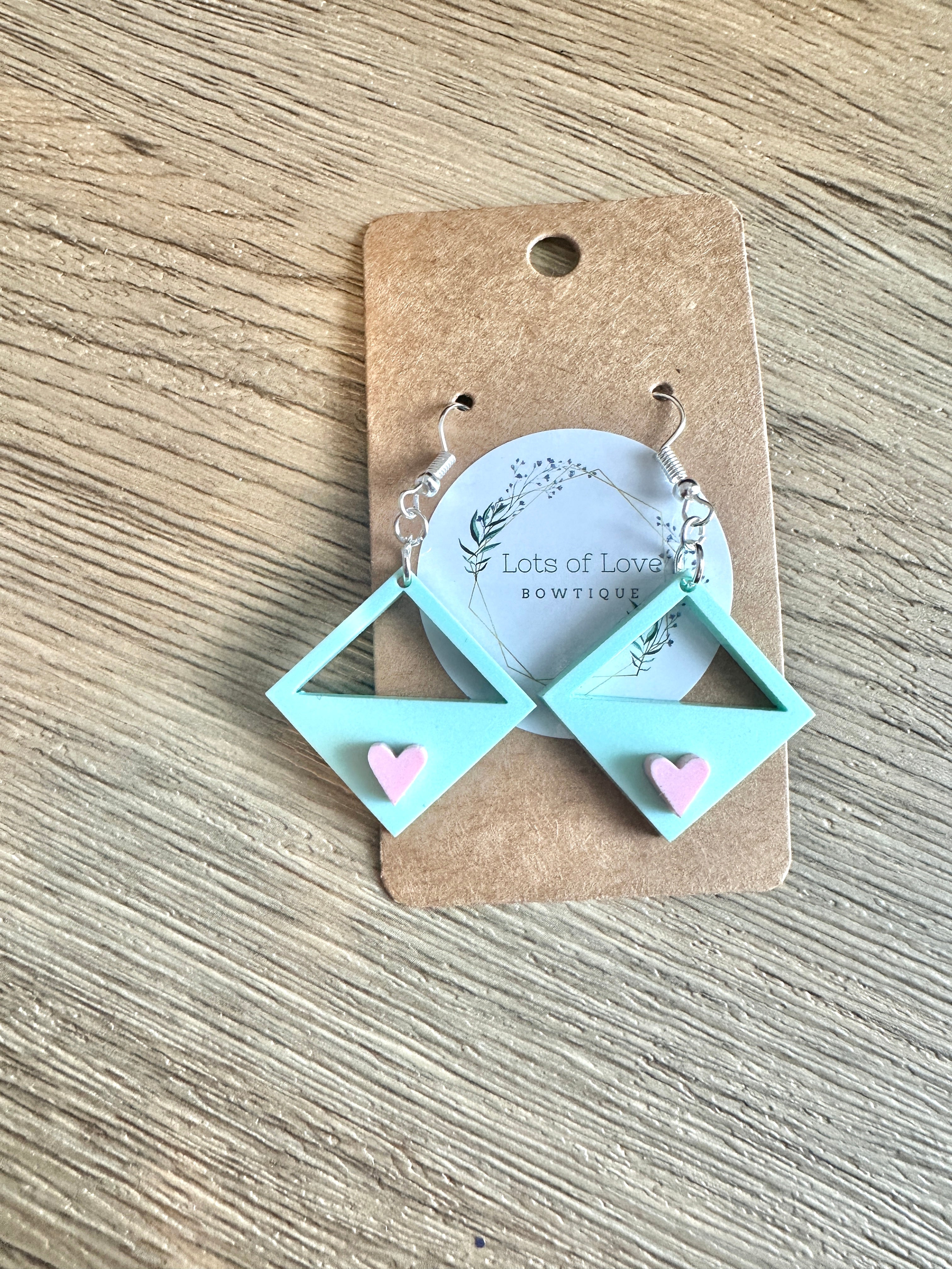 Mint Diamond Pink Heart Earrings