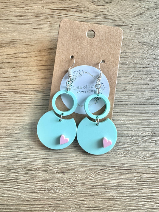 Mint Crescent Pink Heart Earrings