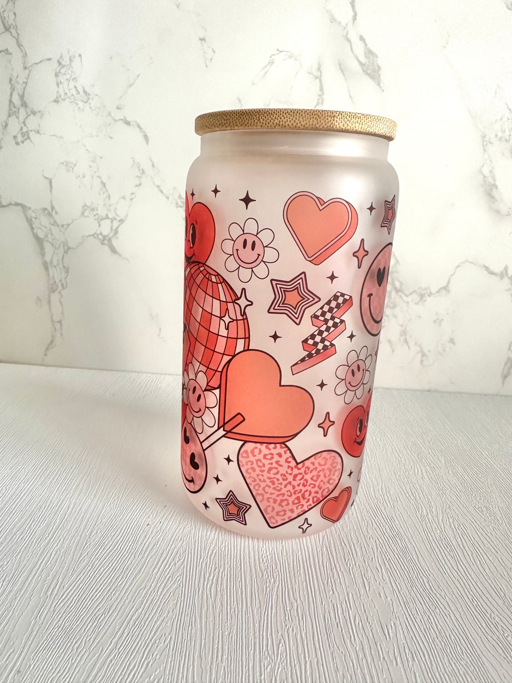 Heart and Smile 16 oz Frosted Glass Tumbler