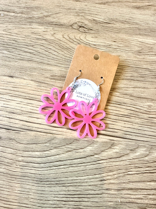 Neon Pink Matte Cut out Daisy Earrings