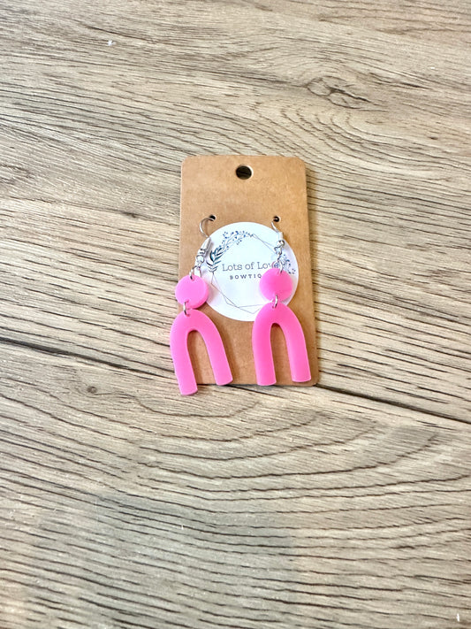 Neon Pink Matte Arch Drop Earrings