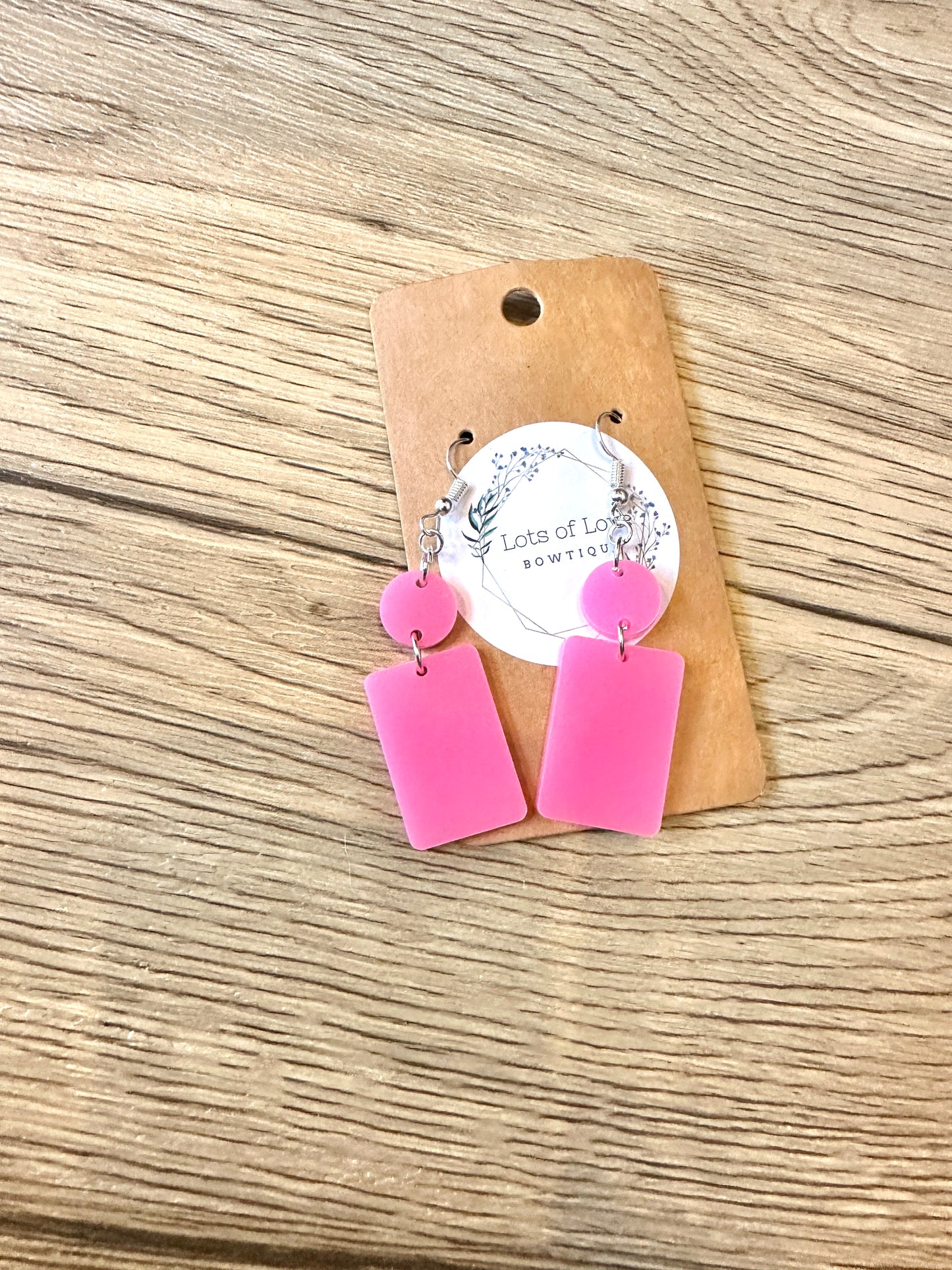 Neon Pink Matte Rectangle Drop Earrings