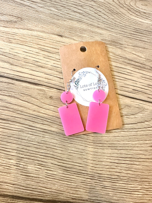 Neon Pink Matte Rectangle Drop Earrings