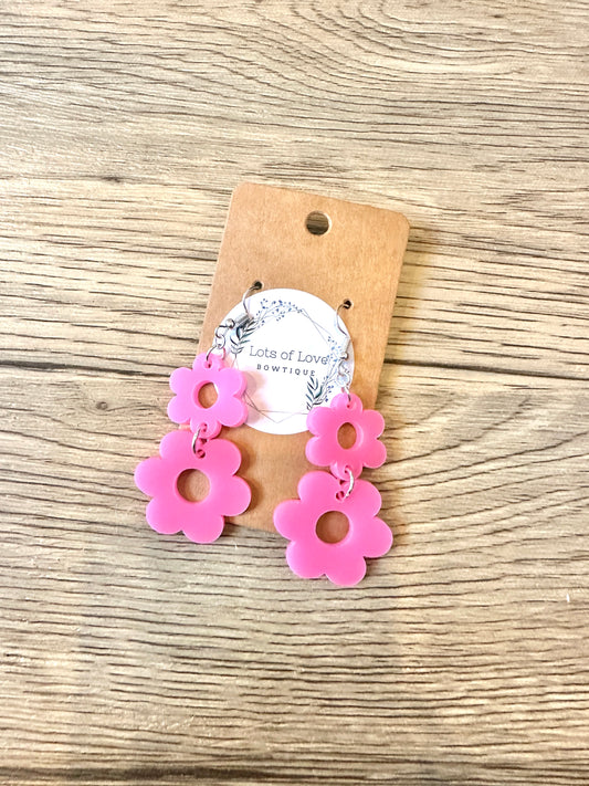 Neon Pink Daisy Drop Earrings