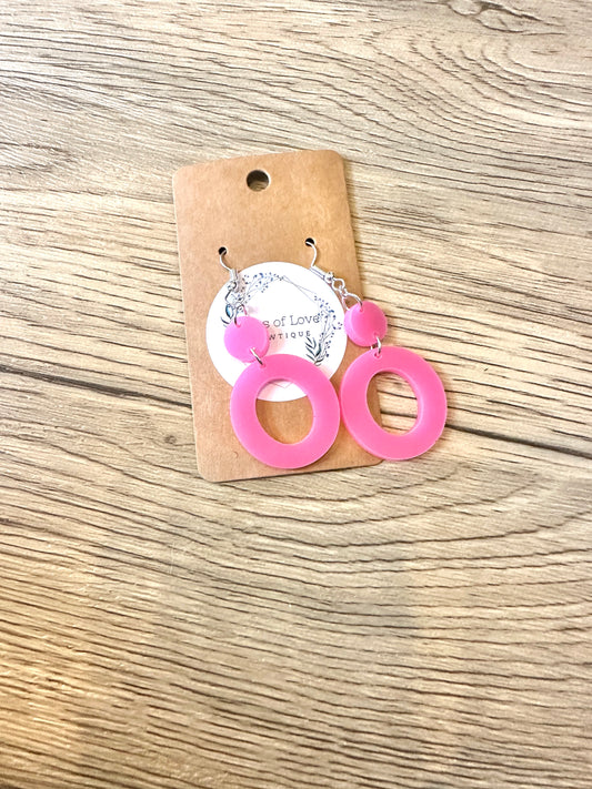 Neon Pink Circle Drop Earrings
