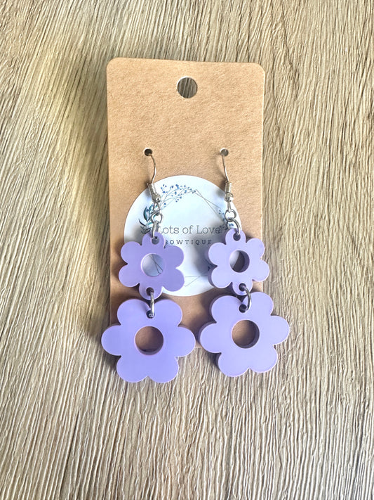 Purple Double Daisy Earrings
