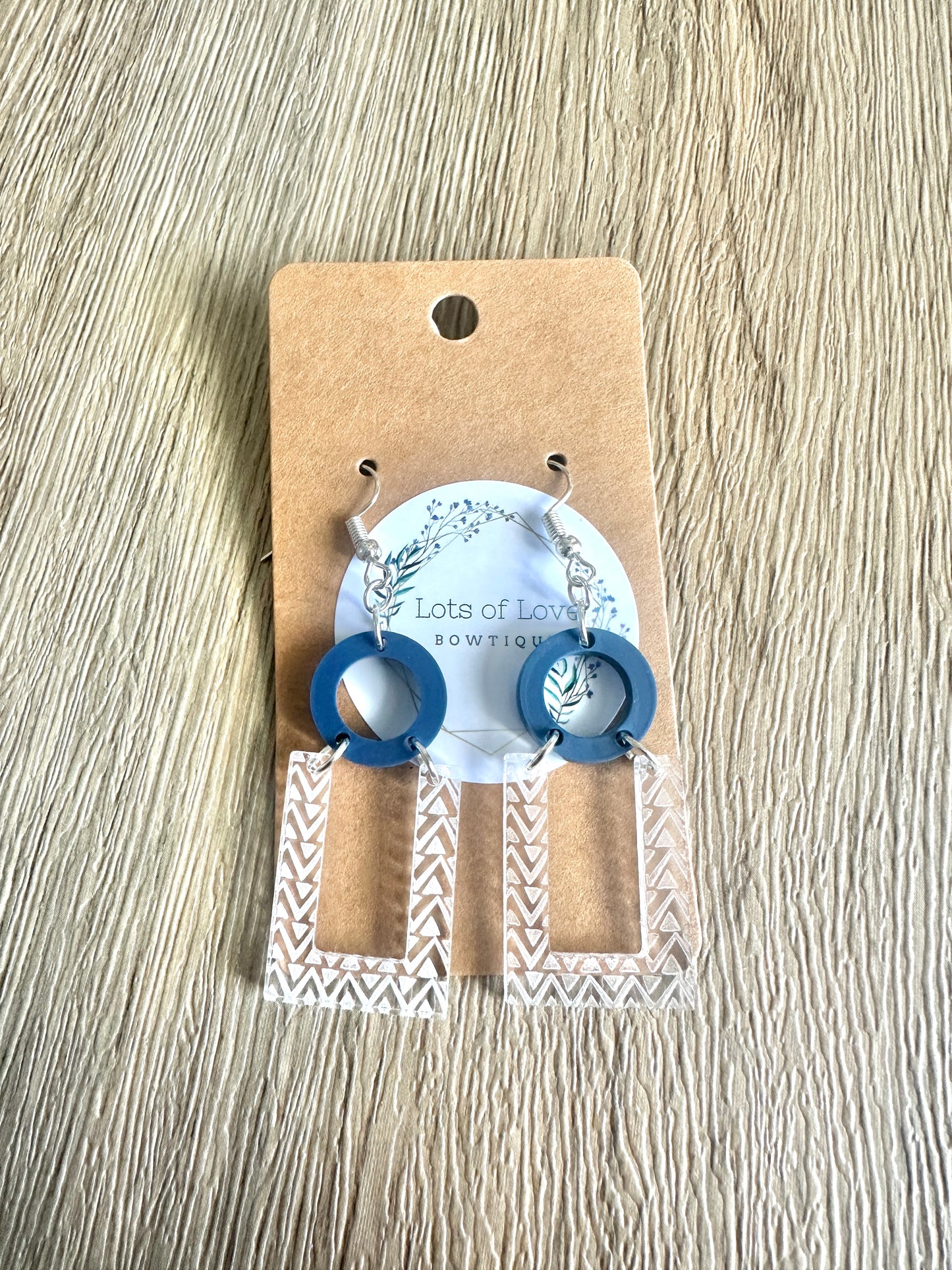 Navy Box Engraved Earrings