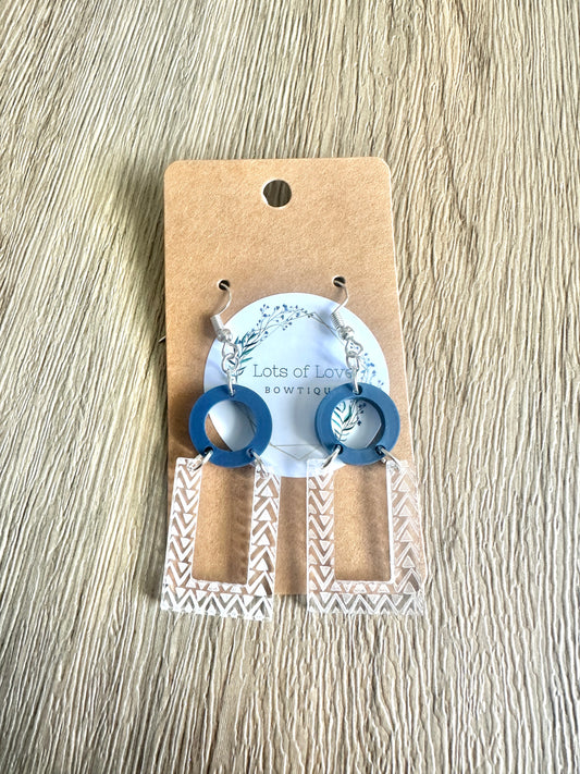 Navy Box Engraved Earrings