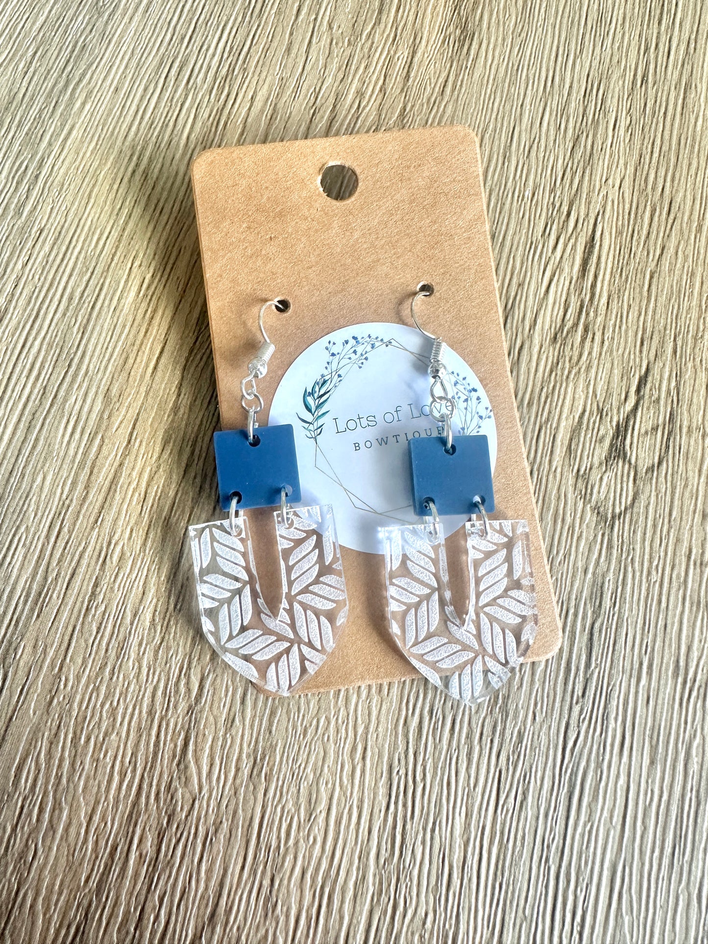 Navy Pointed Engraved Earrings