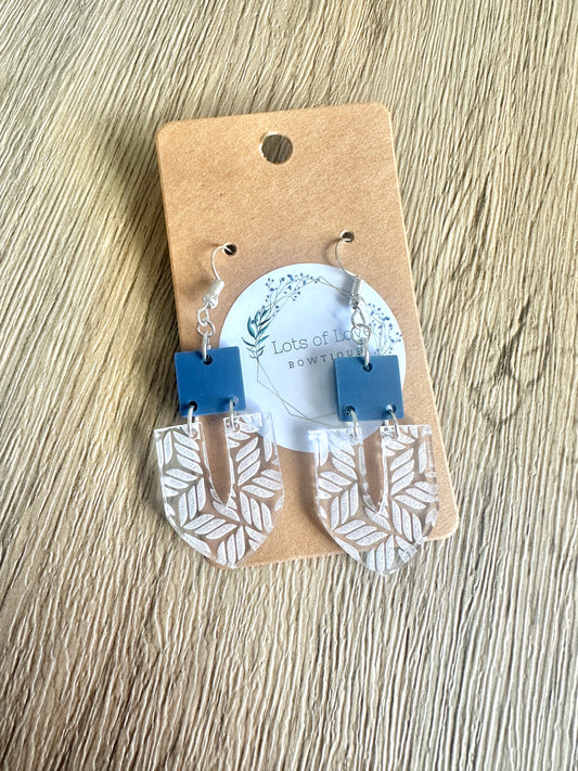 Navy Pointed Engraved Earrings