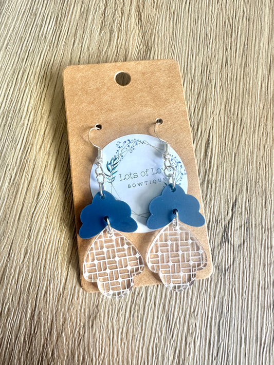 Navy Scalloped Engraved Earrings