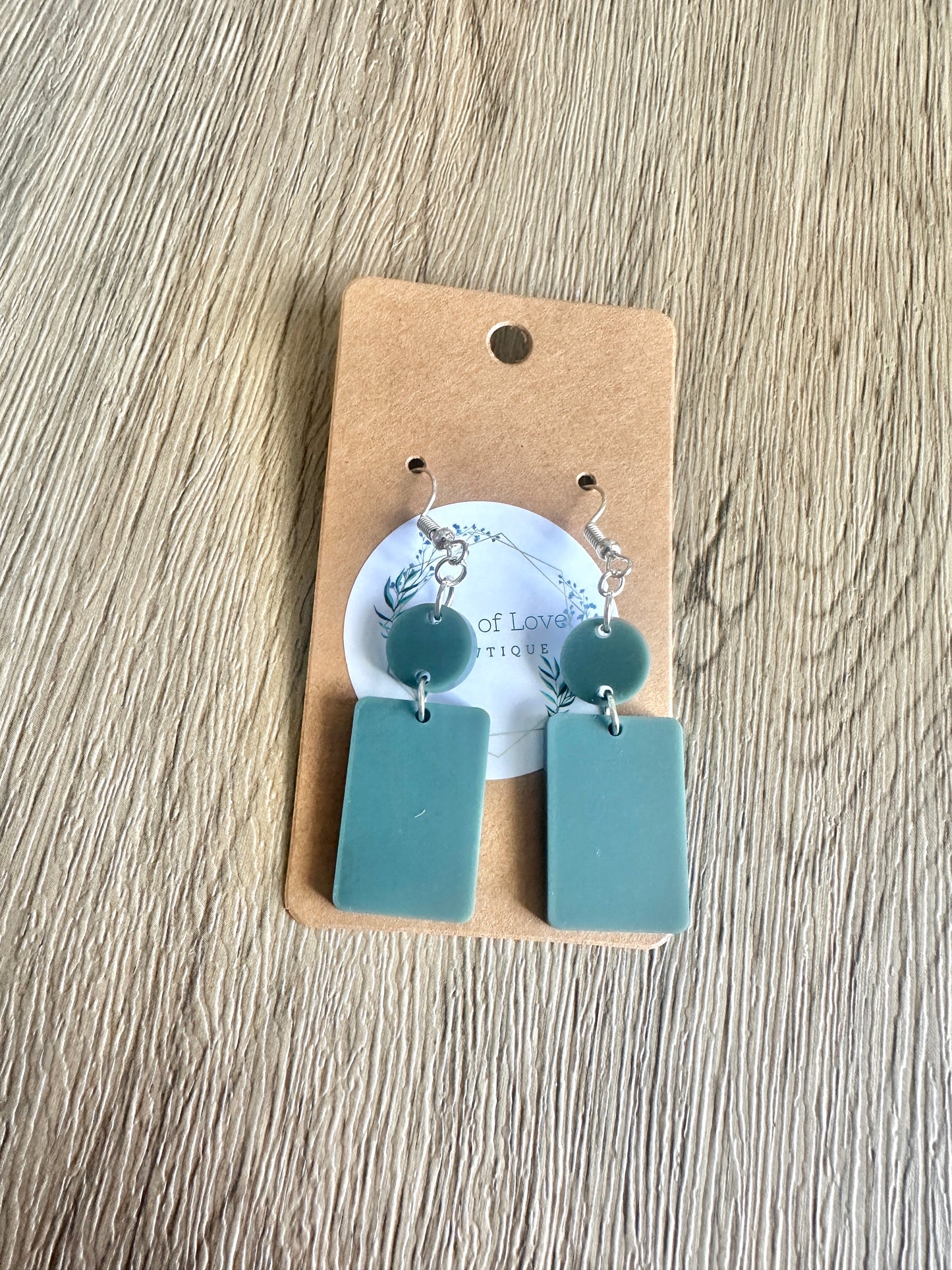 Matte Dark Green Rectangle Drop Earrings