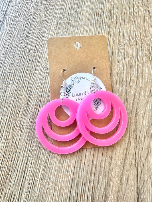 Neon Pink Cut out Circle Earrings