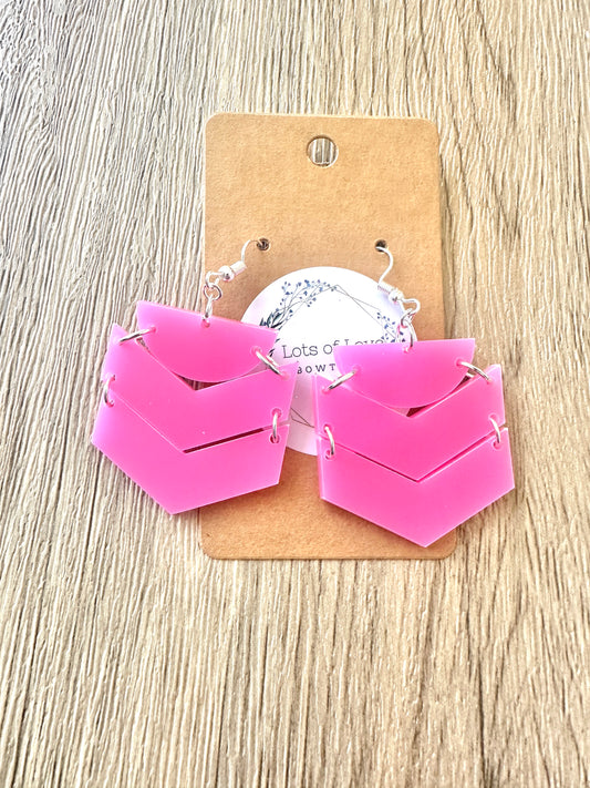 Neon Pink Half Circle Chevron Earrings