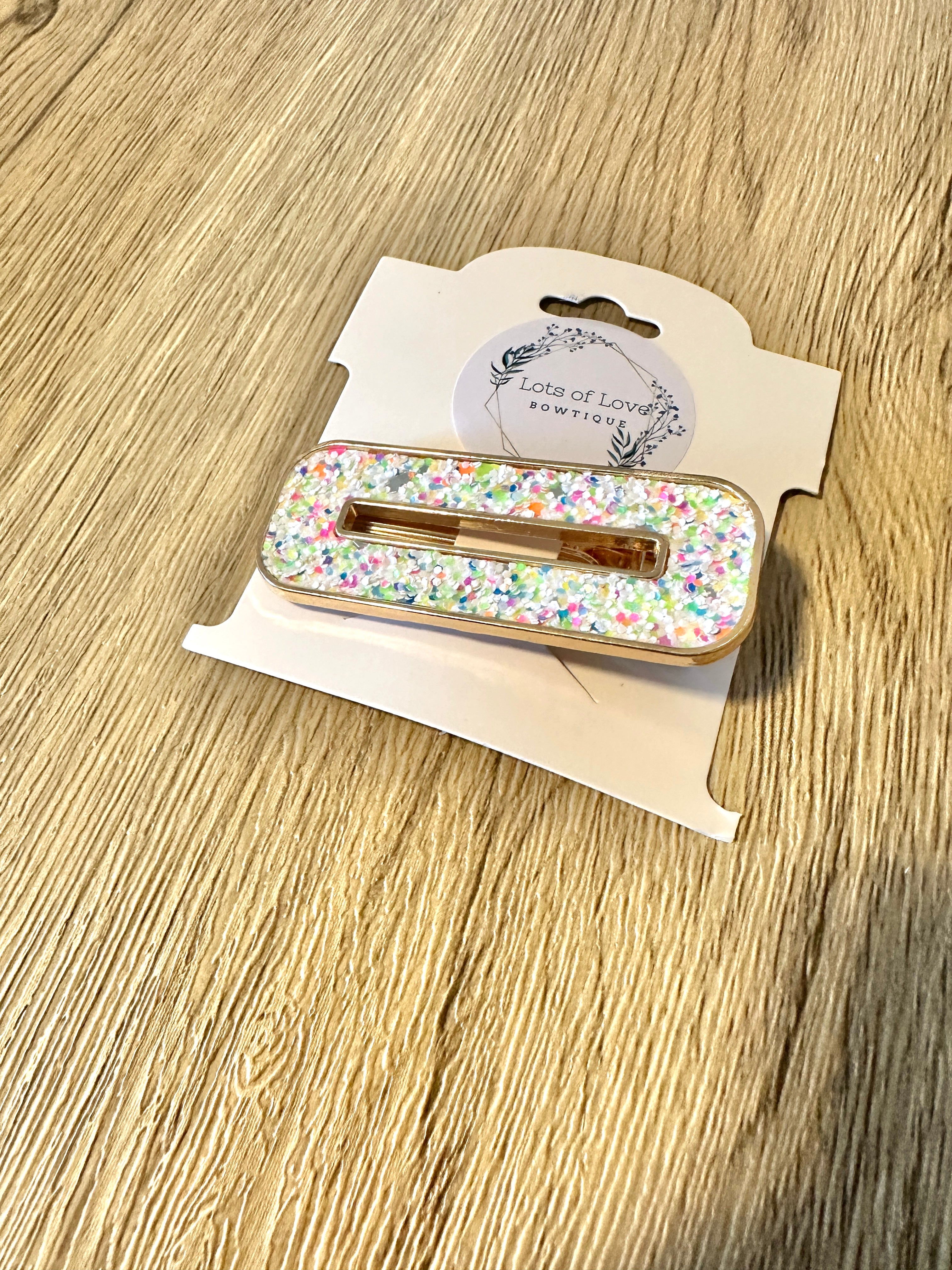 Rainbow Confetti Hollow Rectangle Inlay Clip