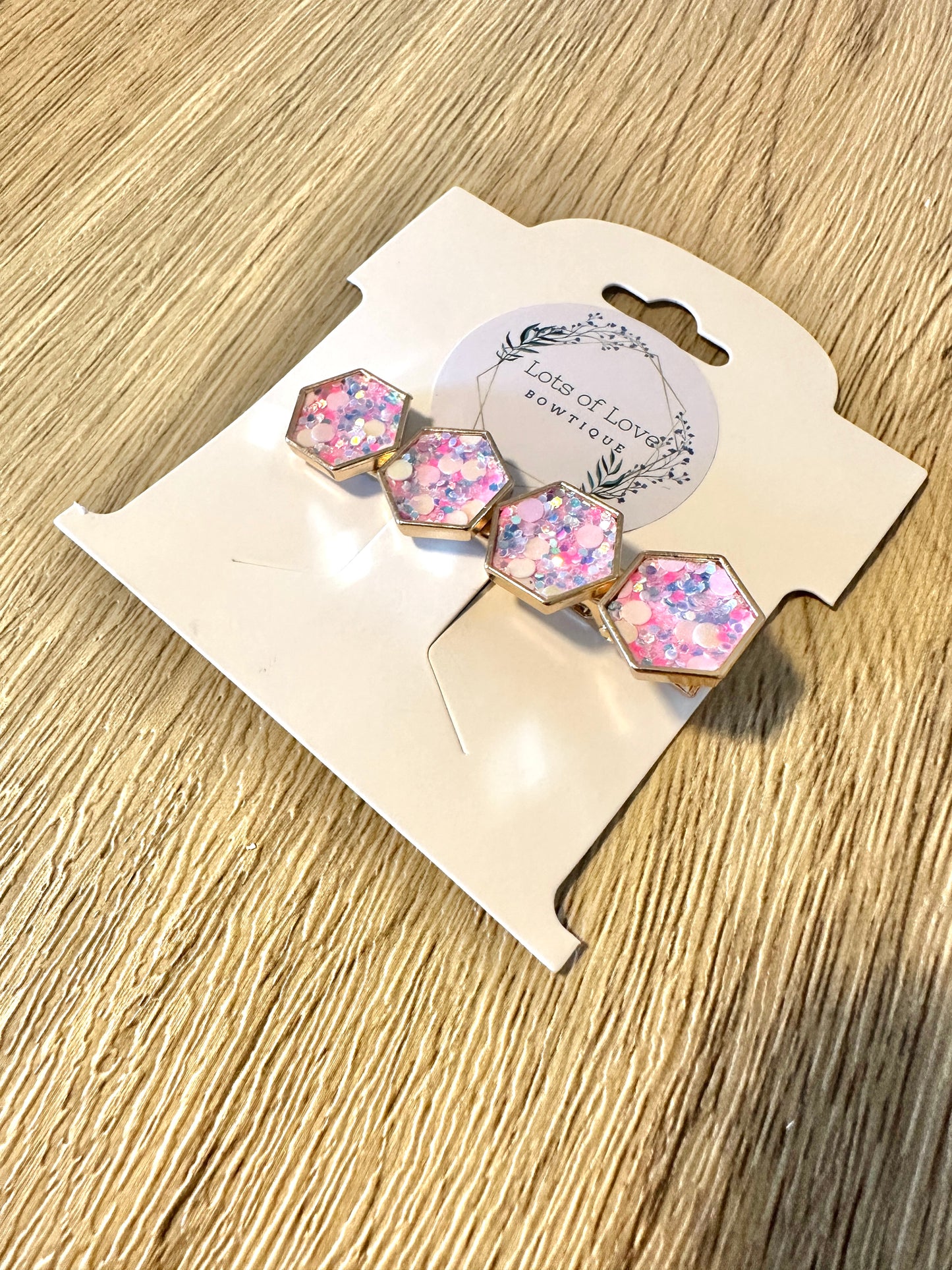 Pink and Purple Glitter Hexagon Inlay Clip