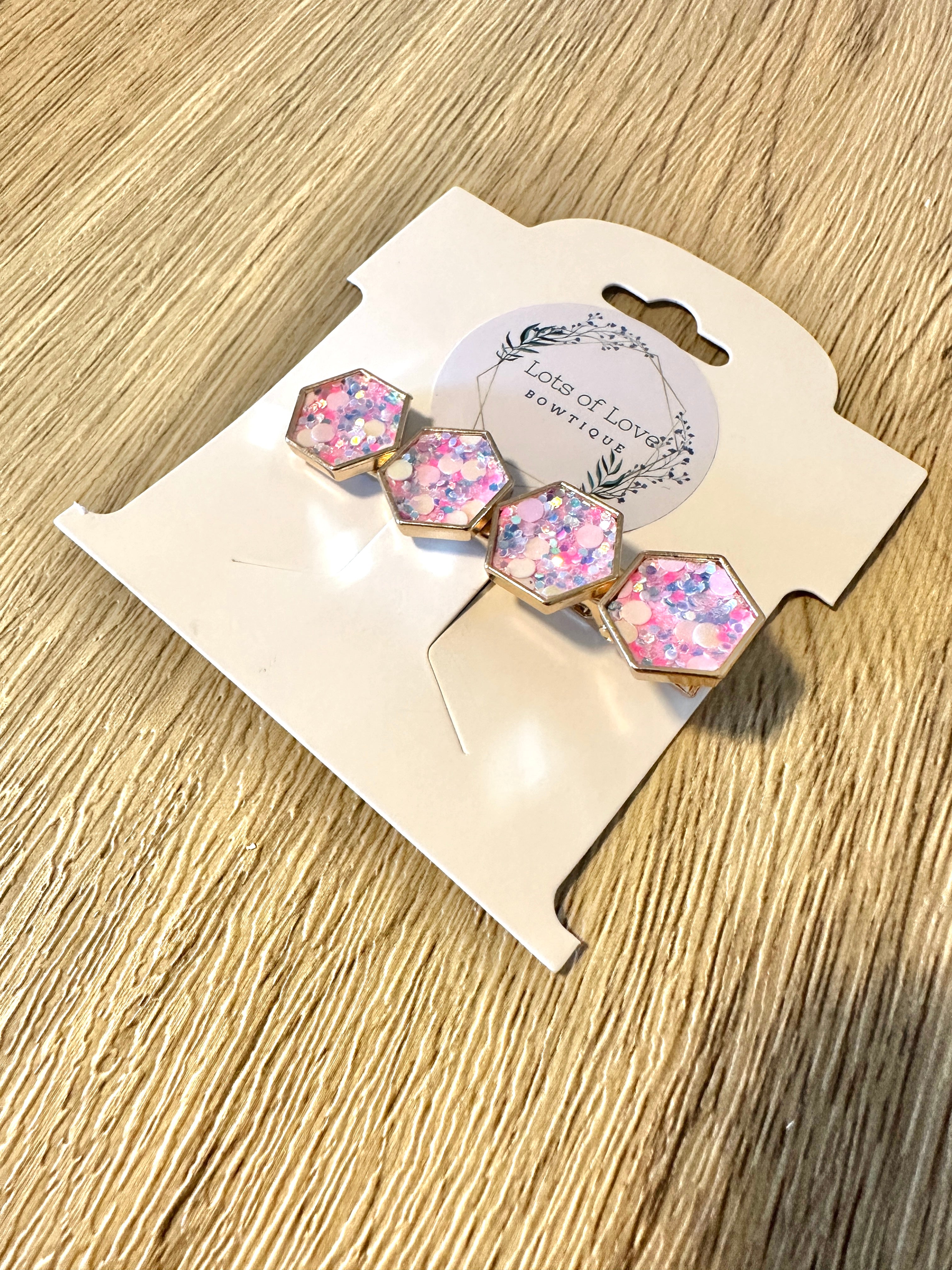 Pink and Purple Glitter Hexagon Inlay Clip