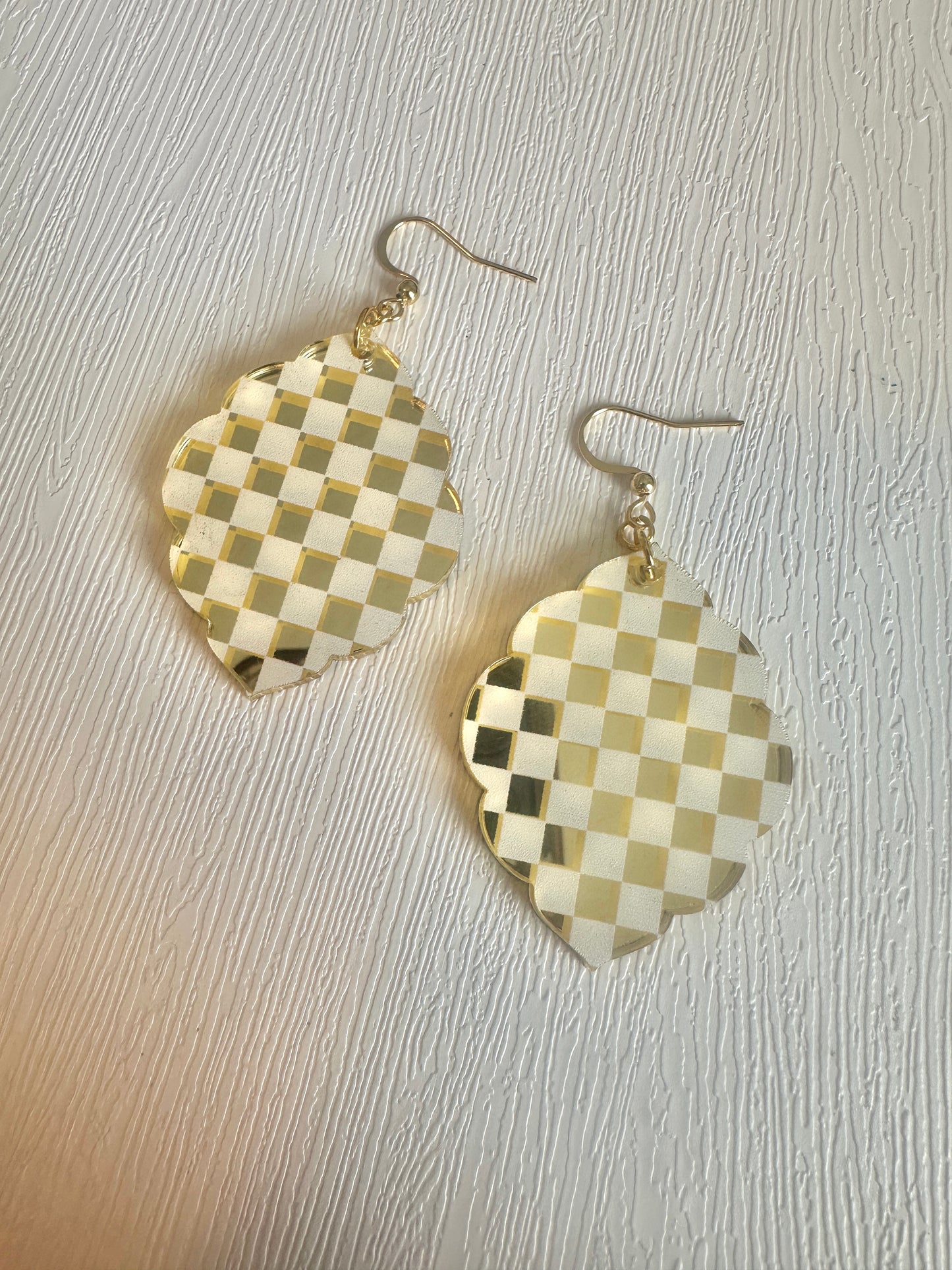 Gold Mirror Checkerboard Moroccan Earrings