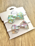Blue Green Floral and Plaid Blakely Nylon Headband Set