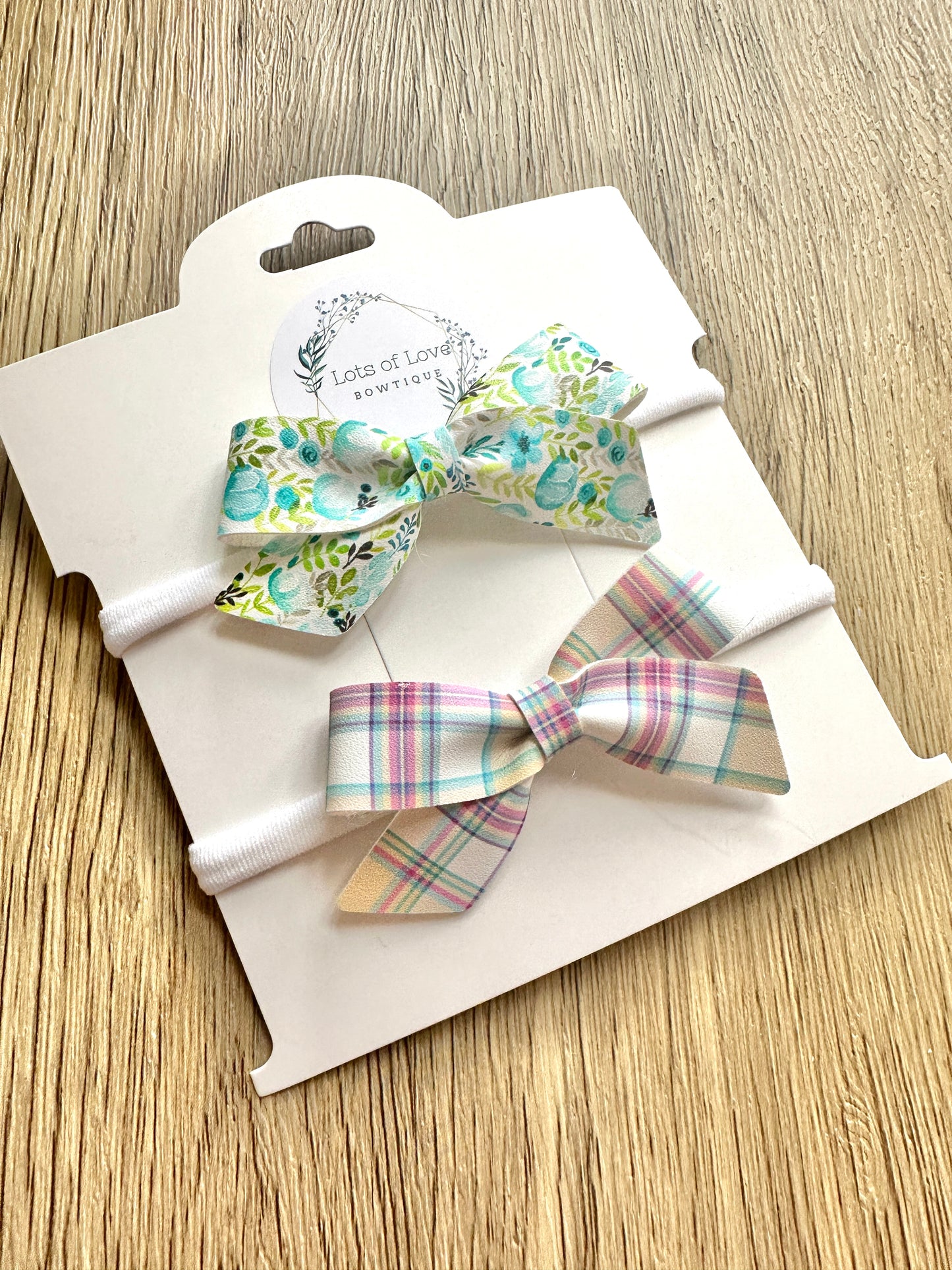 Blue Green Floral and Plaid Blakely Nylon Headband Set