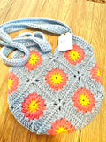 Light Blue, Pink, and Yellow Medium Purse