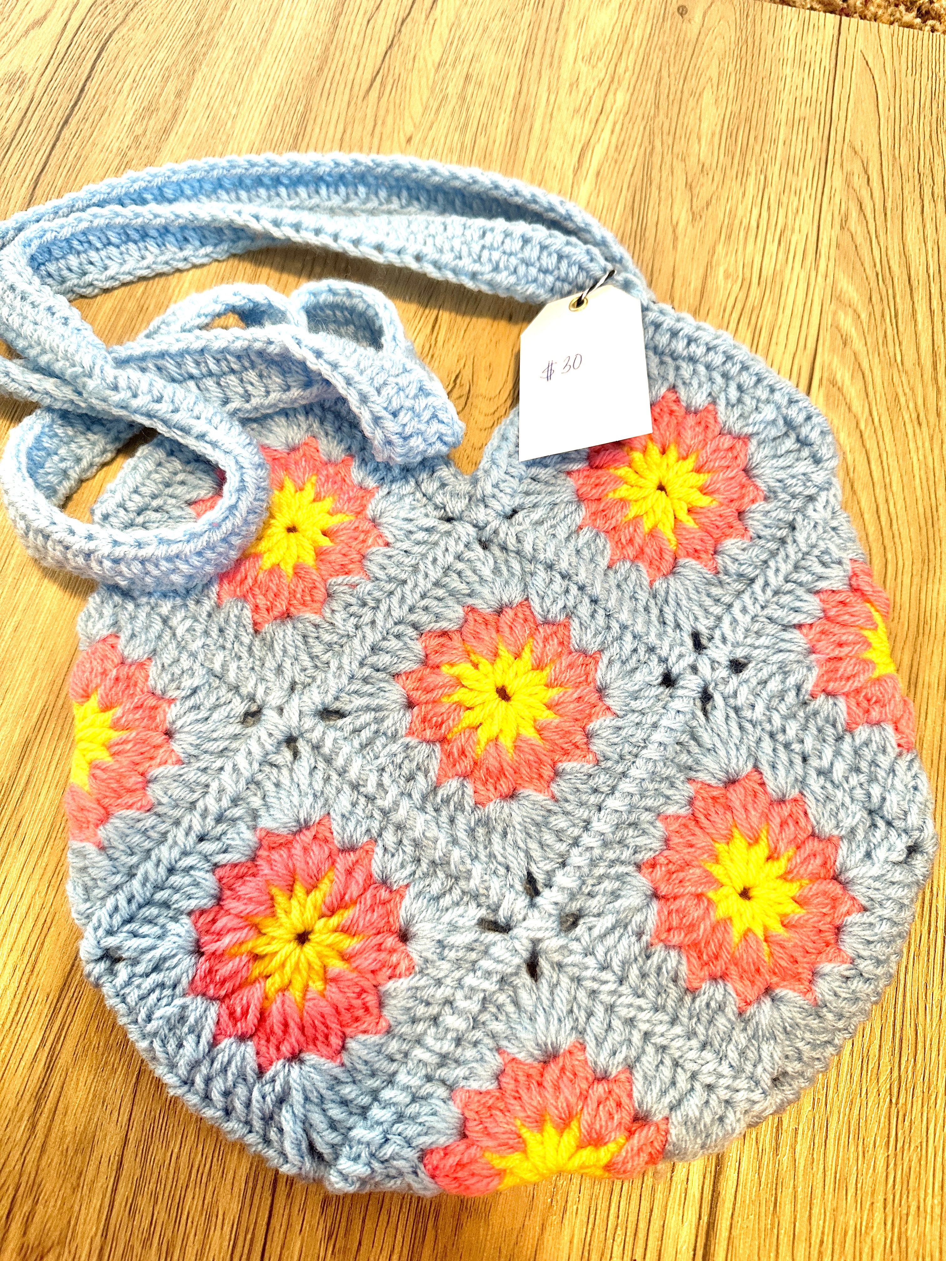 Light Blue, Pink, and Yellow Medium Purse