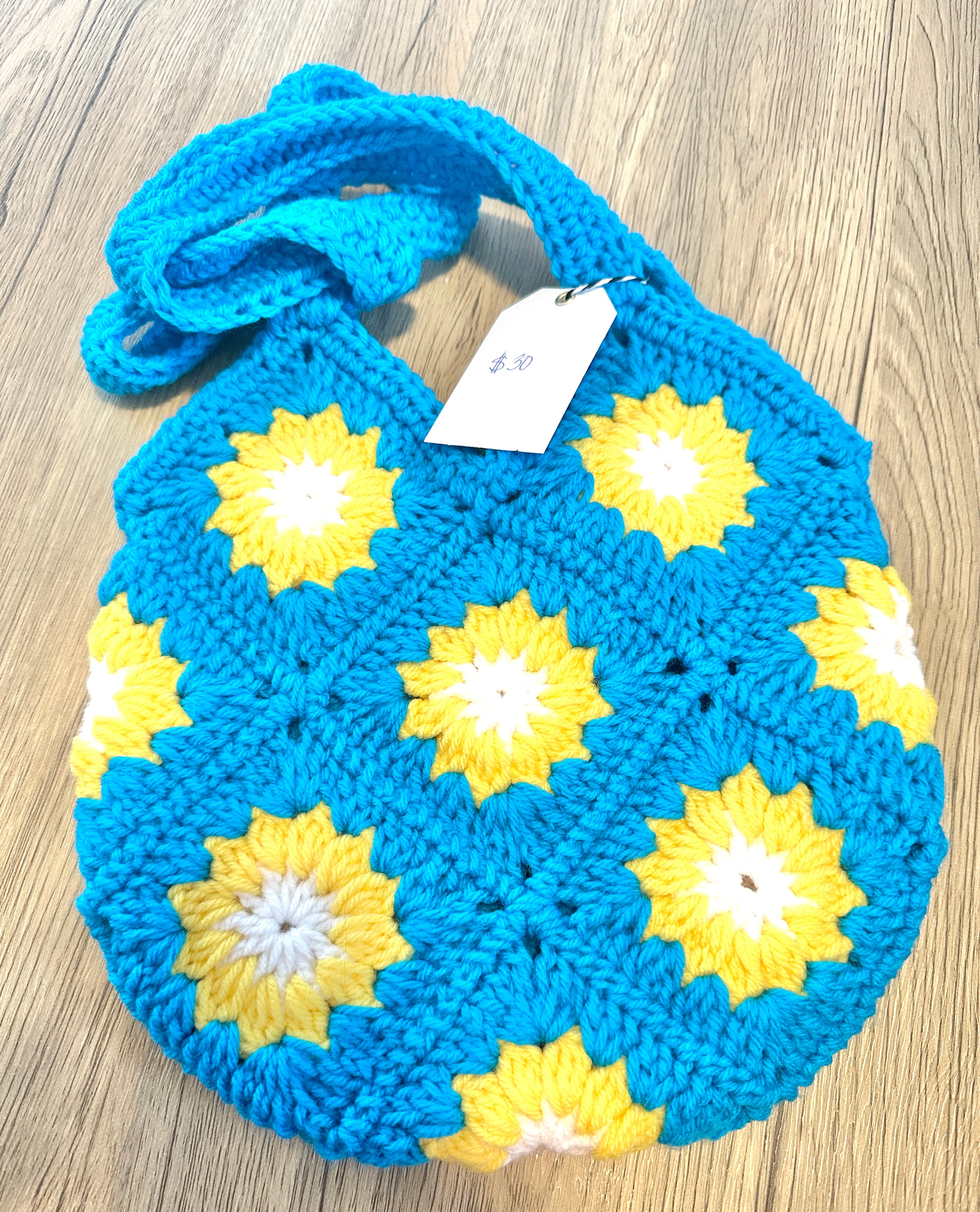 Blue, Yellow, and White Medium Purse