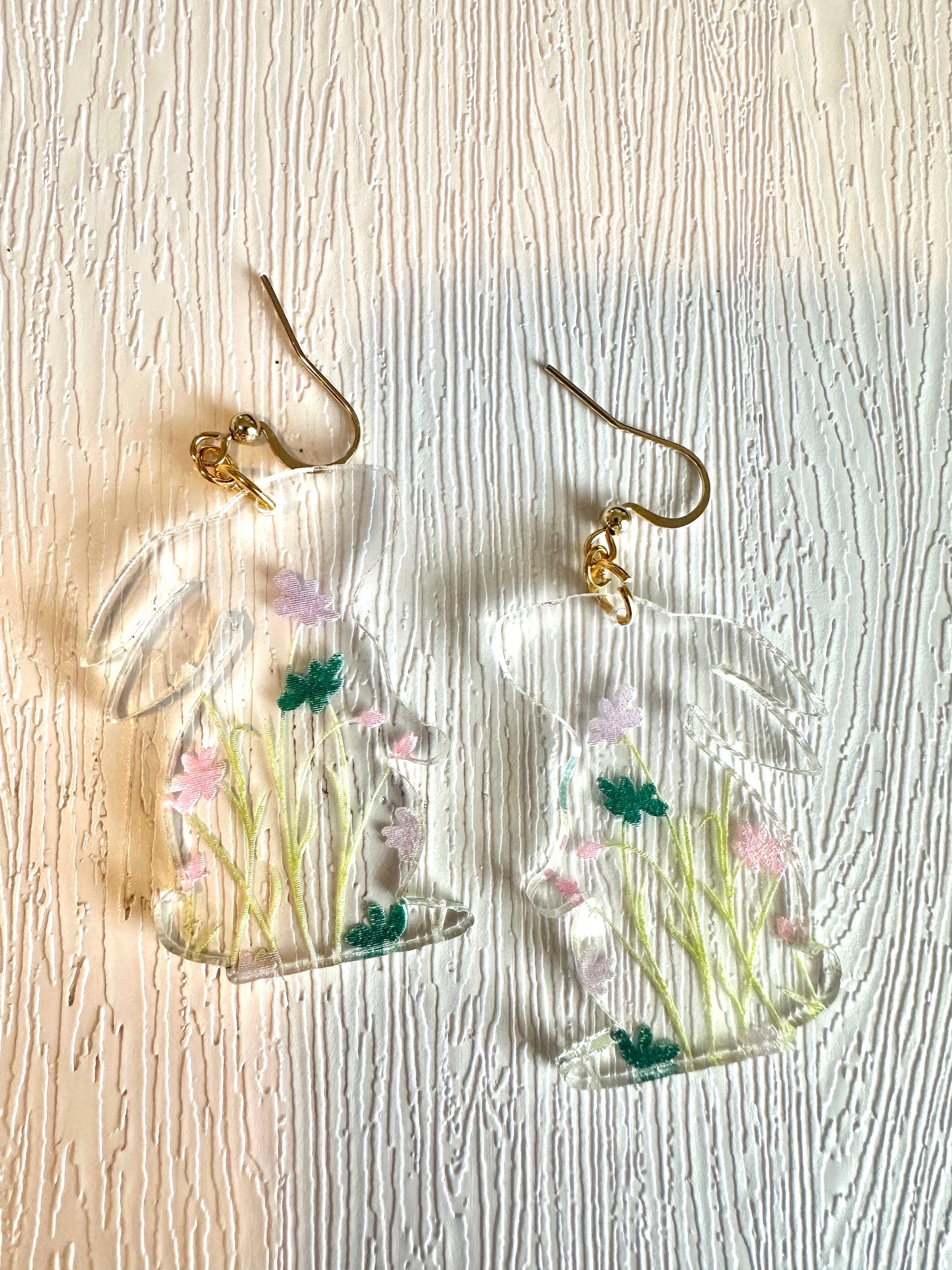 Teal and Pastel Painted Floral Bunny Earrings