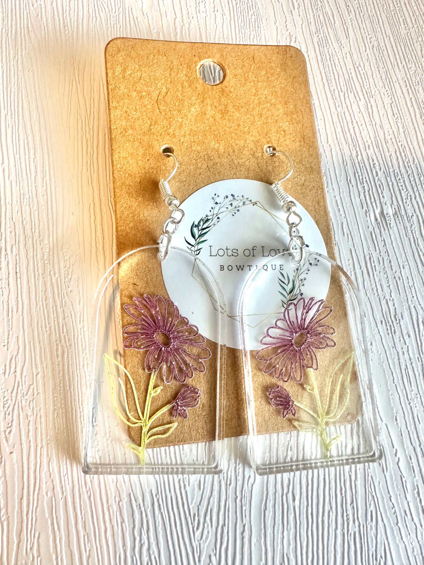 Purple Flower Painted Earrings