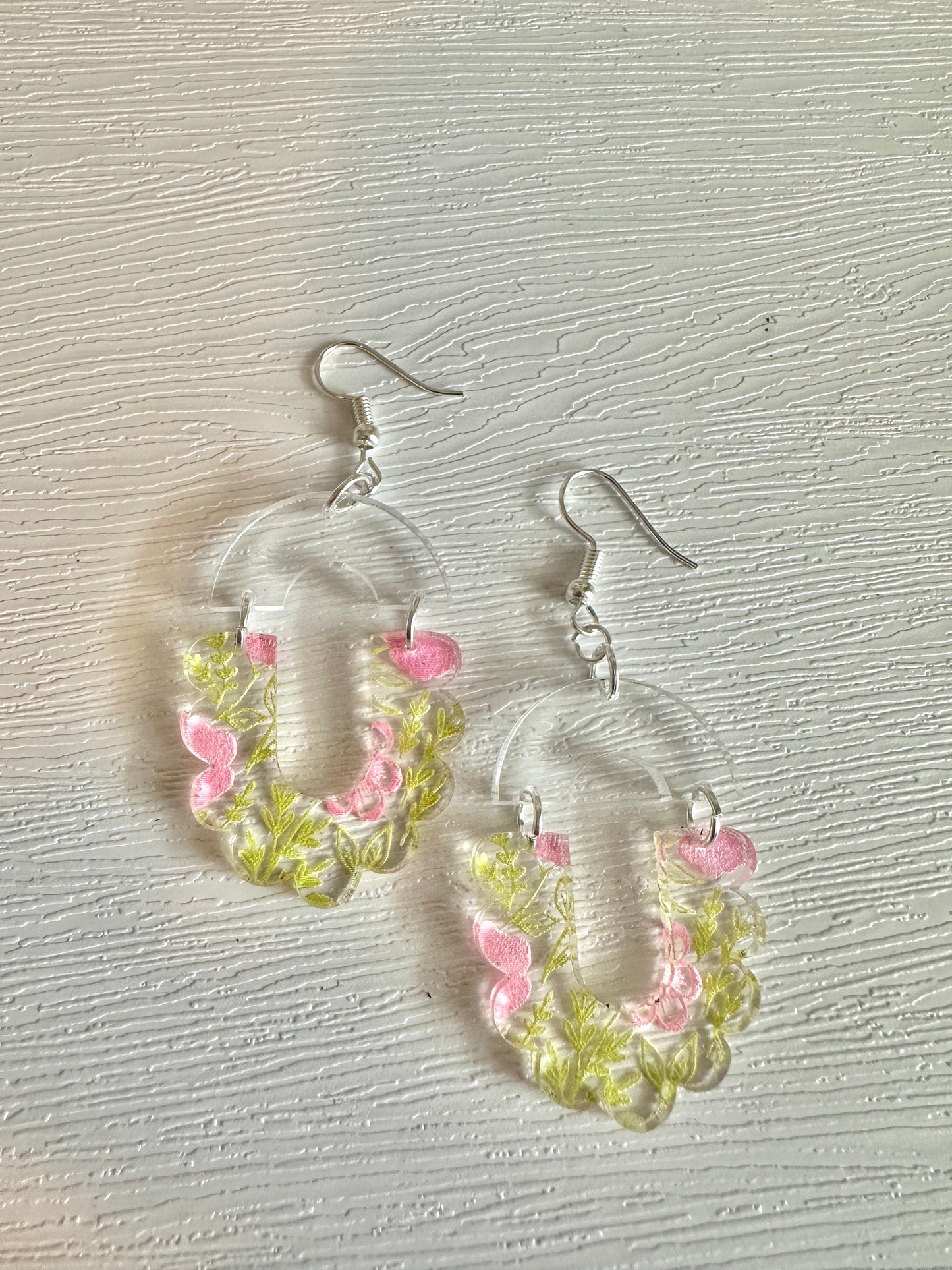 Pink Floral Scalloped Earrings