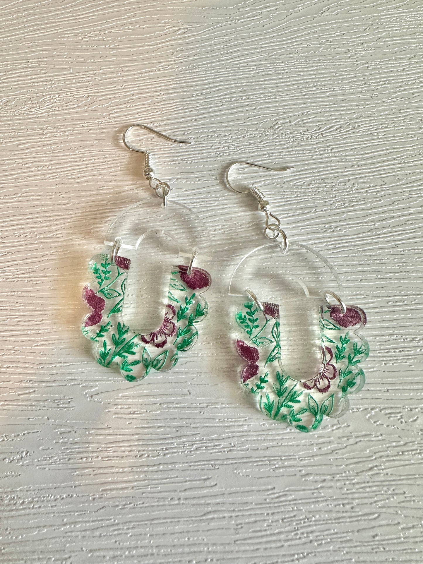 Plum Floral Scalloped Earrings